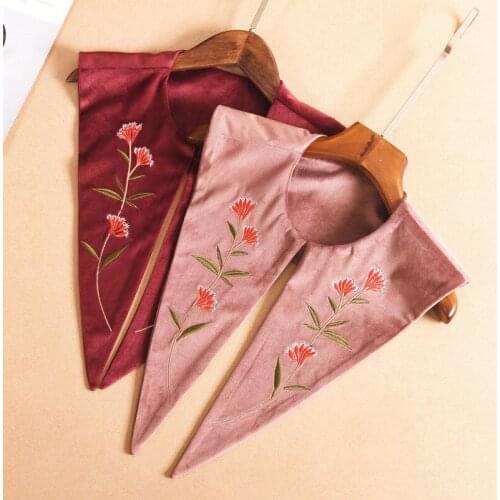 Vintage Women Fake Collars Formal Suit Embroidery False Collar Shawl Blouse Detachable Collars Big Lapel Wrap Shawl Accessories