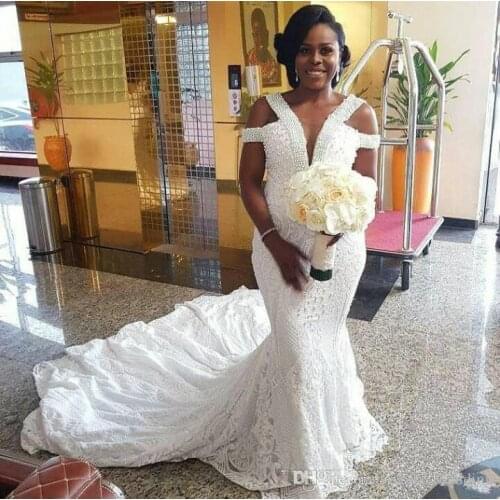Sexy Mermaid lace Nigeria Wedding Dresses Plus Size Fat With Beads 2023 Abiti Da Sposa Bridal Gowns South African