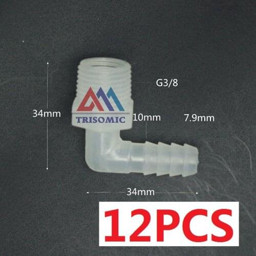 12 pieces 7.9mm*G3/8 Elbow screw thread Connector Tube Joiner PP Plastic Fitting Tank Airline acid and alkali resistant