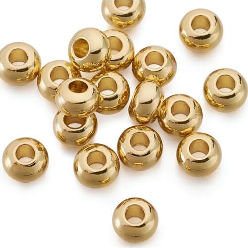 20pcs 6x4mm Environmental Brass Flat Round Loose Bead Spacers, Lead Free & Cadmium Free & Nickel Free, Golden, Hole: 2mm
