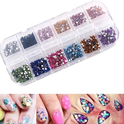 2400pcs /Box 3D Flatback Rhinestones Stickers (2mm) 12 Colors Rhinestones, Nail Art Rhinestones for Nails, Glue Fixed Rhinestone