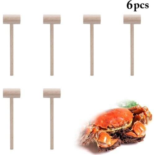 6PCS Crab Hammer Seafood Hammer Knocking Meat Food Small Wooden Hammer Shellfish Hammer Elm Wooden Spoon Wooden Shovel