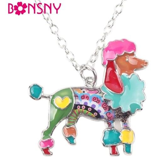 Bonsny Enamel Alloy Poodle Dog Necklace Pendant Chain Choker Cute Animal Novelty Novelty Jewelry For Women Girls Pet Lovers Gift
