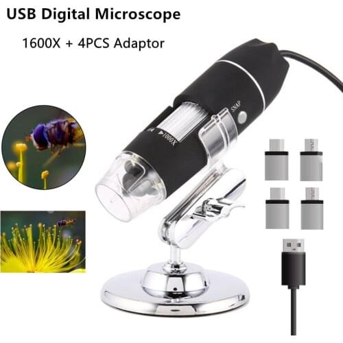 1600X Digital Microscope USB Handheld Portable Digital Microscope USB Interface Electron Microscopes with 8 LEDs with Bracket
