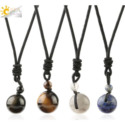 CSJA Natural Stones Necklaces & Pendants Transfer Lucky Round Ball Beads Lapis Tiger Eye Rope Chain Woman Men Charm Jewelry S463