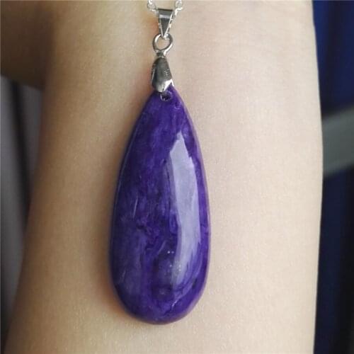 Precious Purple Natural Charoite Pendant Women Female Water Drop Crystal Bead Natural Stone Pendant For Necklace 42*17*9mm