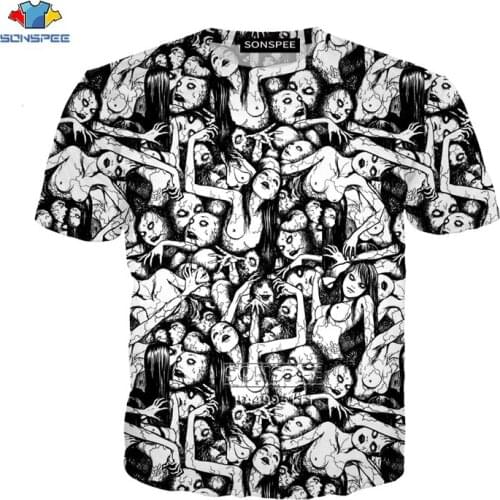 SONSPEE Japanese Junji Ito Horror Manga Comics 3D Print Men Female Tshirt Summer T-shirt Casual Harajuku Tee Tops Streetwear