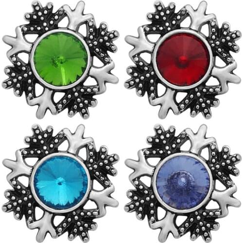 KZ3226 New Beauty Snowflake Colorful Rhinestone Christmas 18MM snap buttons fit snap bracelets jewelry wholesale