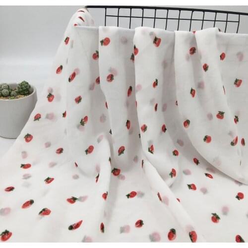 Lovely Strawberry Chiffon lace fabric Sweet Strawberry chiffon fabric For Summer Dress Flower Girl Dress By 2 yards