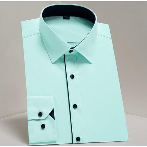 Mens Classic Long Sleeve Solid Basic Dress Shirts Comfortable Soft Formal Business Social Standard-fit Easy-care Office Shirt