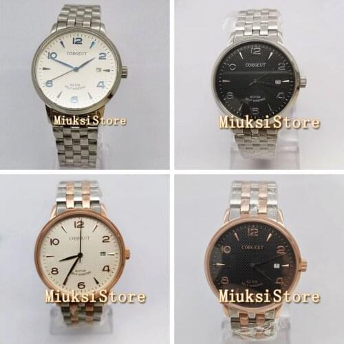 Corgeut 40MM Mens watch with date day Sapphire Watch Male White Sport Clock Automatic Movement