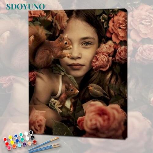 SDOYUNO Oil Paint By Numbers Kits Flowers Figure Painting By Numbers On Canvas Frameless 60x75cm Draw Painting DIY Home Decor