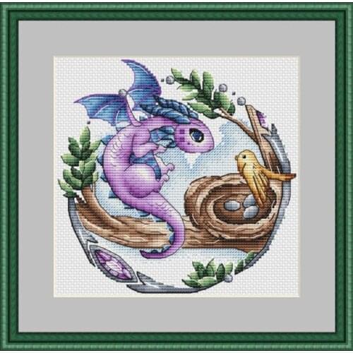 Purple flying dragon 26-26 Cross Stitch Set DIY Kit Embroidery Needlework Craft Packages Cotton Fabric Floss