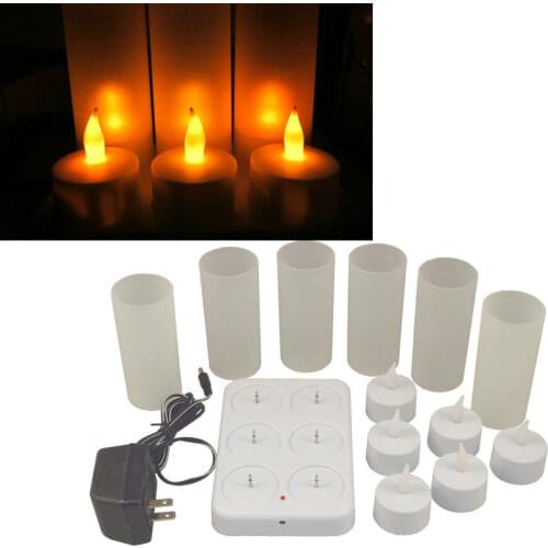 Set of 6 Rechargeable led candle Flameless Tea Light electric lamp waxless Valentine Home Wedding church Table DIY decor-AMBER