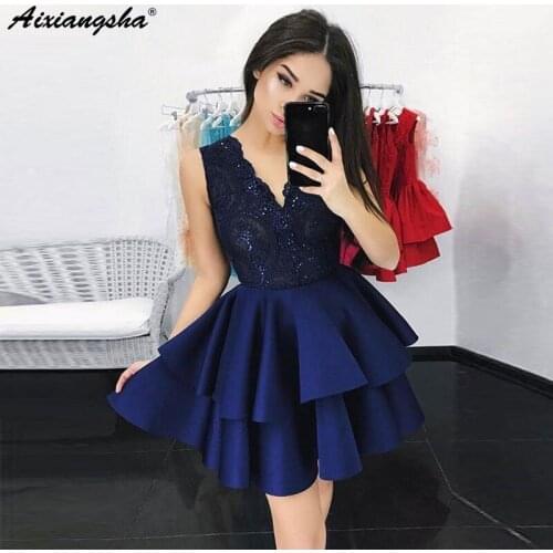 Cheap V-Neck Lace Ruffles Satin Grade Graduation Dresses vestidos de graduacion Short Prom Dress Homecoming Dresses