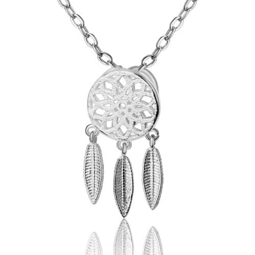New Hot Fashion 925 Sterling Silver Leaf Tassel Hollow Flower Choker Dreamcatcher Pendant Necklace Concise Clavicular Chain