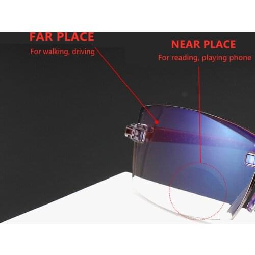 2021 Men Women Rimless Reading Glasses Anti Blue Light Bifocal Far Near Magnification Eyewear Presbyopic Glasses +150 +200