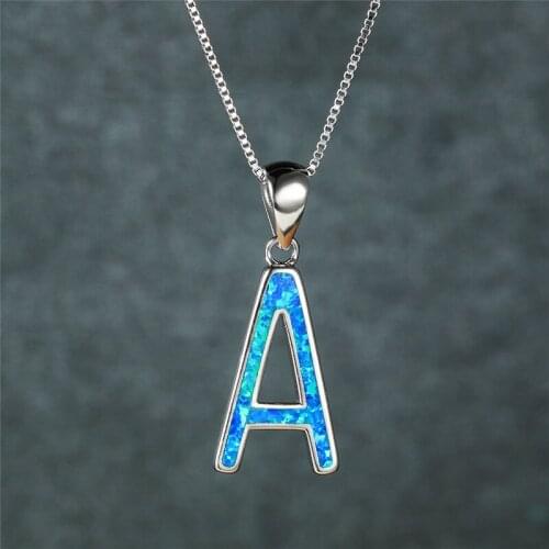 Rose Gold Silver Color Chain Necklace Luxury White Blue Opal Wedding Necklace Dainty Female Letter A Pendant Necklaces For Women