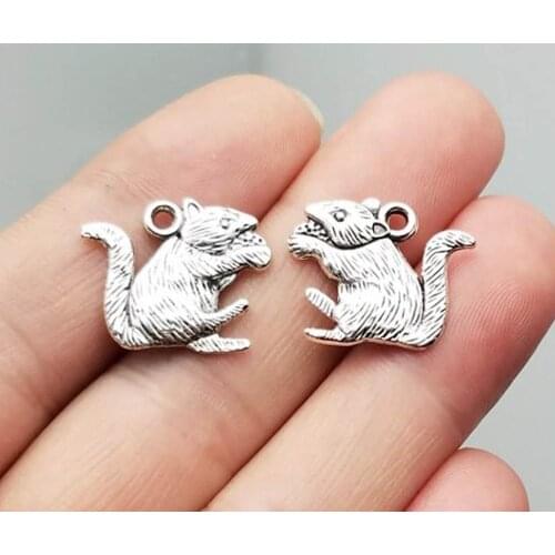 25pcs/lot--18x20mm Antique Silver Plated Squirrel Charms Christmas Winter Animals Pendants For DIY Supplies Jewelry Accessories
