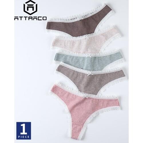 ATTRACO Underwear Panties Briefs Womens Thong Lace String Tanga Cotton Soft Sexy Colorful 1 PCS