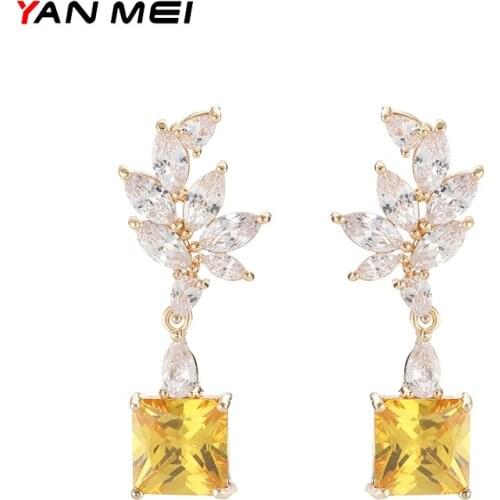 YANMEI Floral Square Earrings High-end Temperament Ladies Earrings Stylish Wedding Jewelry YME9584