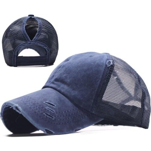 SUOGRY Hat Ponytail Vintage Sports Messy High Bun Hat Ponycaps Adjustable Cotton and Mesh Trucker Baseball Cap