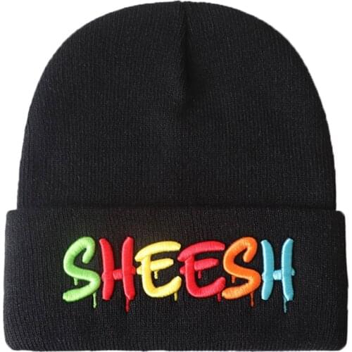 SHEESH 100% Cotton letter Warm Winter ski Beanie Hip hop Knitted Hat Skullies Beanie Unisex fashion outdoor Casual hats