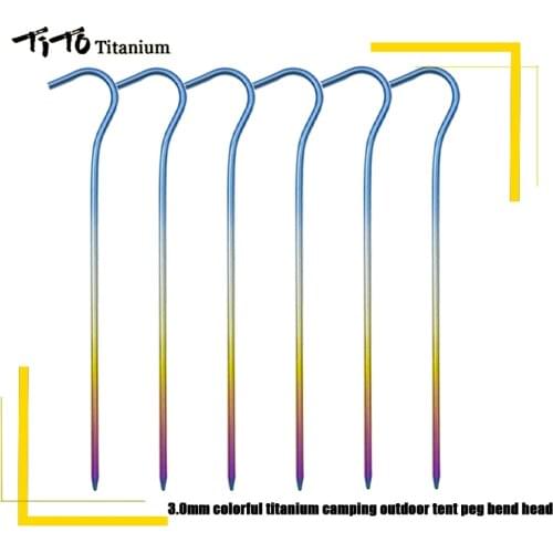 TiTo Titanium tent stake 8pc/12pcs 3.0mm Colorful Titanium alloy Outdoor Camping Titanium tent peg bend head titanium tent nail