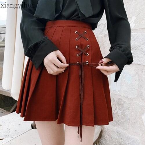 2019 Gothic Lolita Skirt Women Ladies Winter Black Red Mini Pleated Ball Gown Autumn High Waist Red Plaid Short Skirts