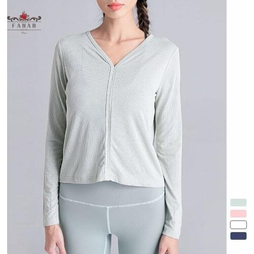 Long Sleeve Yoga Shirts Gym Clothes for Women V-neck Loose Sportswear Tops Fitness Mesh Breathable Quick Dry Women Shirts