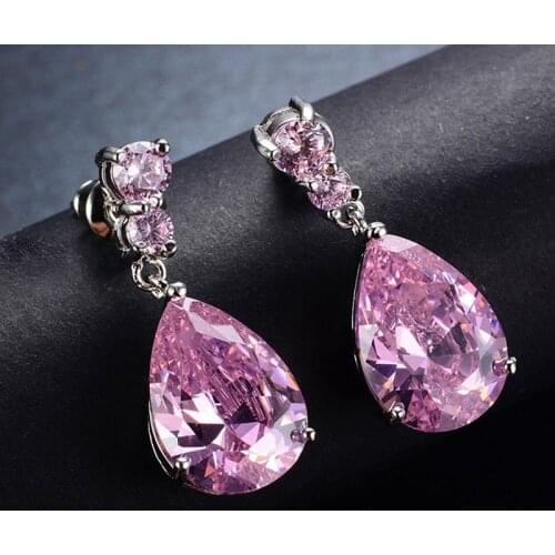 Women Teardrop Clear CZ Drop/Dangle Natural Morganite Drop Dangle Earrings Wedding Jewelry