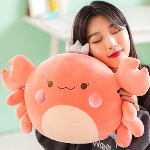 1pc 58cm Down Cotton Stuffed Crab with Crown Plush Toys Underwater Animal Cute Plushie Chair Sofa Cushion Decor Toy Throw Pillow