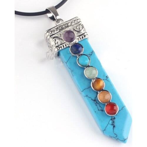 100-Unique 1 Pcs Silver Plated Blue Turquoises Sword Shape European Knight Chakra Healing Pendant