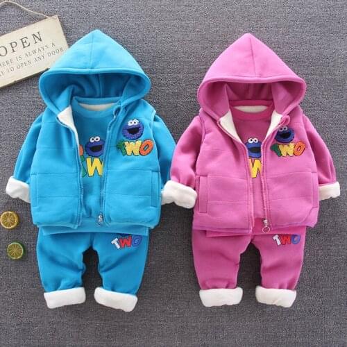 2020 Winter Baby Boys Girls Warm Thick Vest Coat+Sweatshirt+Pants 3Pcs Sets Clothes Infant Kids Cartoon Suits Children Clothing