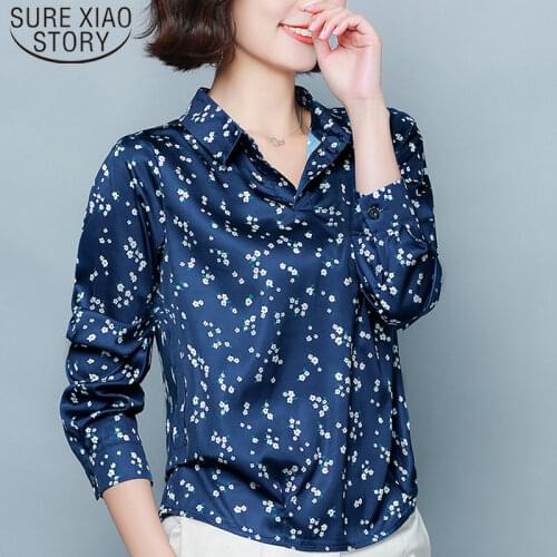 2021 Style Clothes Fashion Long Sleeve Print Shirt Women Elegant Turn-collar Silk Blouse Office Lady Loose Plus Size 8333 50