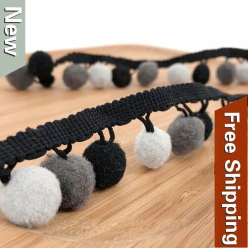 5Yard/Lot 3 Colors DIY Decorative Hair Ball Lace Trim Ribbon Fringe Clothes Skirt Curtain Pompon Lace Tassel Sew Accessories