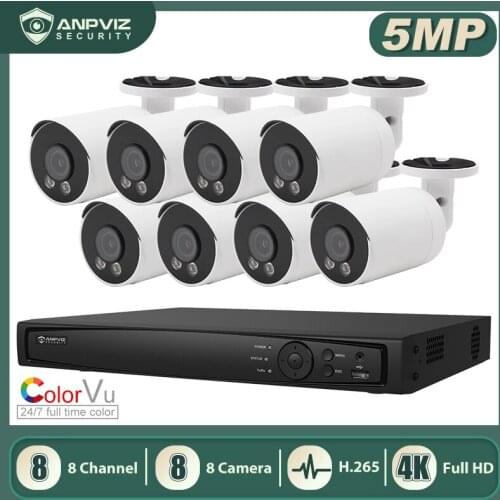 Anpviz 8CH 4K NVR 5MP ColorVu Bullet IP Camera POE IP Security System Kit IP Camera Indoor/Outdoor Full-Color Night Vision
