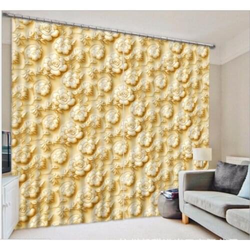 Beige luxury Curtains Biscuit flower printing 3D Window Curtains living room wedding bedroom Cortinas Drapes Rideaux pillowcase