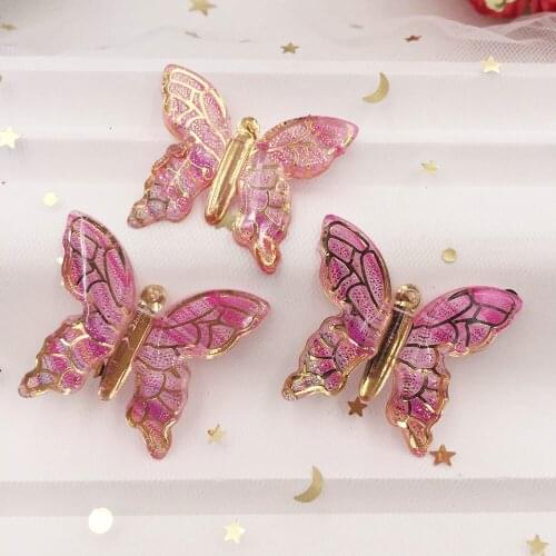 Shiny Colorful Butterfly Flat Back Rhinestone Appliques 50pcs DIY 1 Hole Bead Wedding Decoration Home Craft Christmas Gift W913