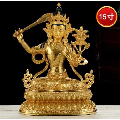 45cm large Buddhism Gilding Buddha statue Asia Tibet HOME temple altar bless safe healthy Bodhisattva Manjusri guan yin Buddha