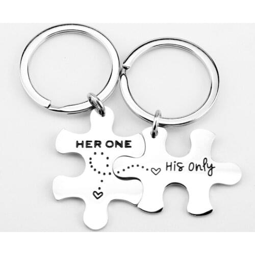 Couples Accessories HER ONE/HIS ONLY Couples Key Chains Puzzle Keychain Keyring Keyfob Valentines Day Lover Gift