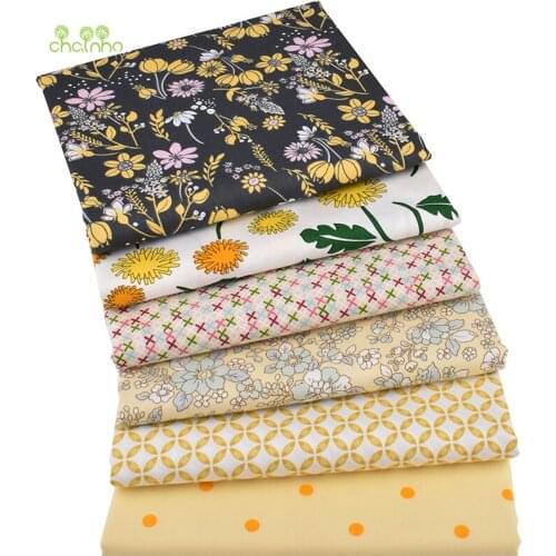 Chainho,2019 Yellow Floral Series,Printed Twill Cotton/Meter Fabric,Patchwork Cloth,DIY Sewing&Quilting Material For Baby&Child