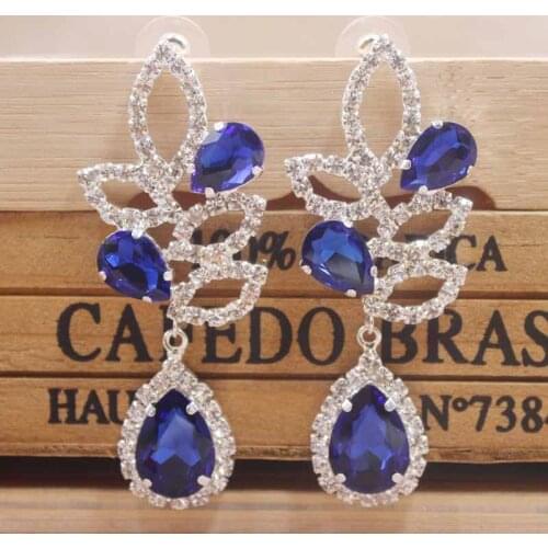 Elegant Royal Blue wedding /party earring silver shiny women earring rose gold champagne earring Zerong new rhinestone earring