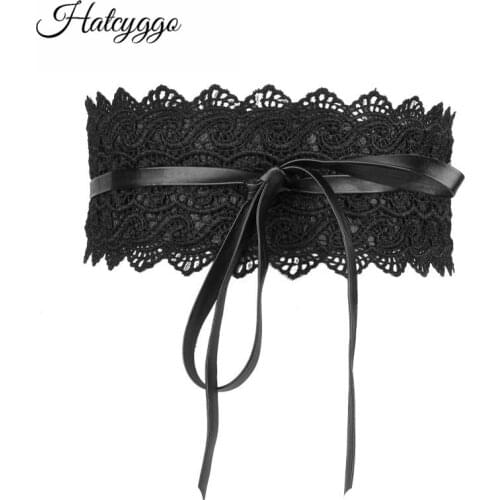 HATCYGGO Elegant Women Lace Wide Belts Summer Faux Leather Elastic Waist Belts Cummerbund Ladies Corset Wedding Dress Waist Band