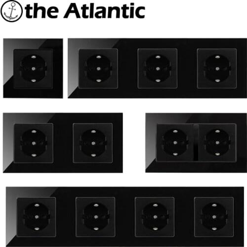 EU Plug Power Socket 16A Wall Outlet Double Triple Quadruple Outlet Black Glass Frame Russia Spain 86 146 172 258 344 Type