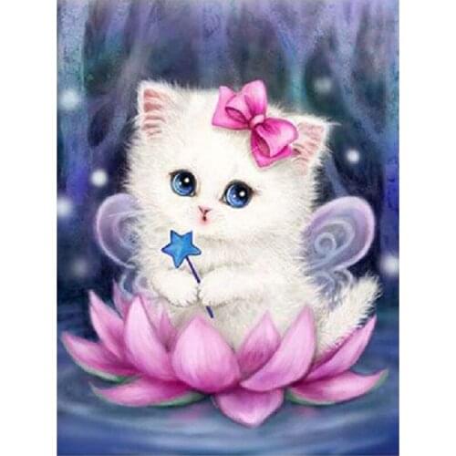 H402 diamond painting cute cat,square,full,diy,diamond painting square,diamond embroidery cat and lotus
