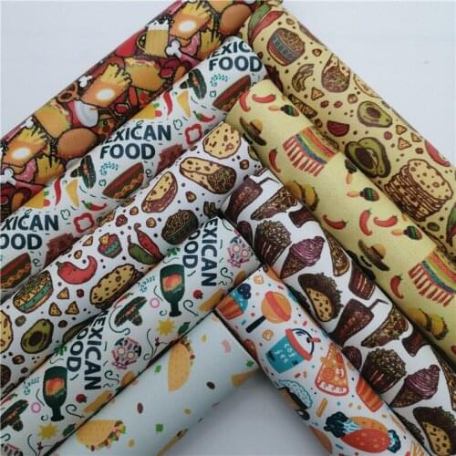 Food Tacos Printed Synthetic Leather Smooth Faux Fabric Sheets Felt Backing Vinyl For Earrings bag Bows DIY 21X29CM GM2317B