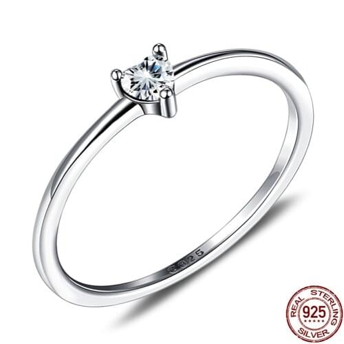 PFHOO Sterling Silver 925 Rings Simple Heart Cubic Zirconia Ring For Women Fine Silver 925 Jewelry Engagement Wedding Girl Gifts