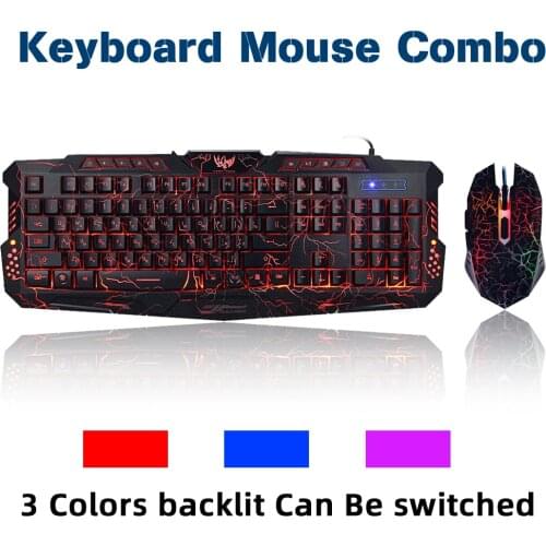 Russian Backlit Gaming Keyboard Mouse Combo Crack LED USB Wired Colorful Breathing Waterproof Computer add mouse pad