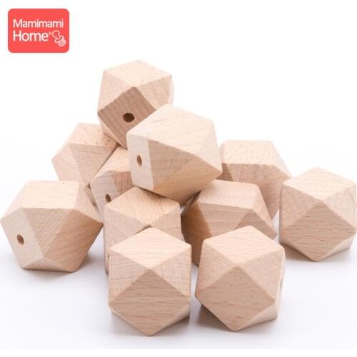 Mamihome 10pc Wooden Teether 30mm Wooden Geometric Beads Pacifier Pendant Holder BPA Free Unfinished Beads ChildrenS Goods Toys